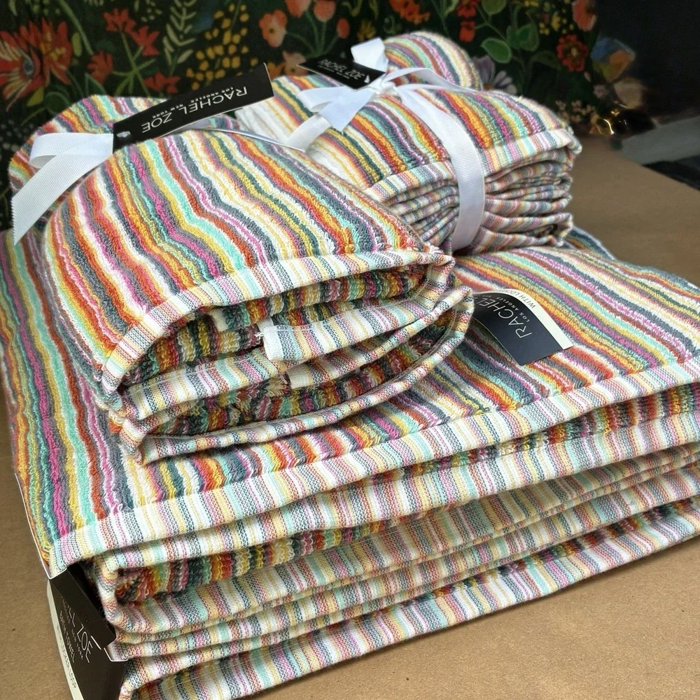 Rachel Zoe 9 piece Striped Rainbow Towel Set 2 Bath, 2 Hand, 5 Washcloth NEW